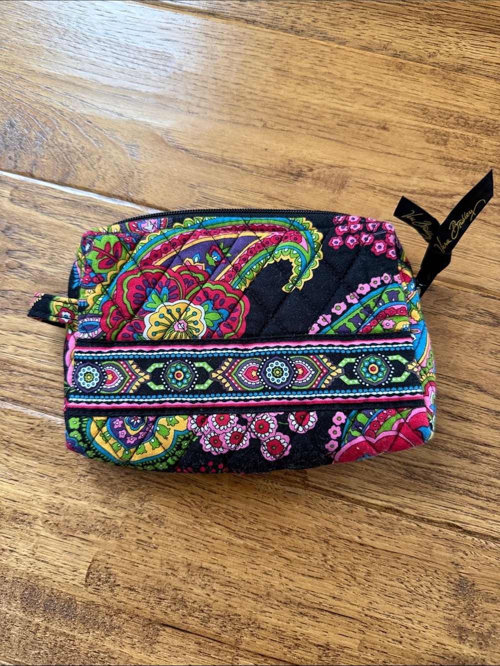 Vera Bradley Black Paisley Cosmetic Pouch with Multicolor Floral Trim